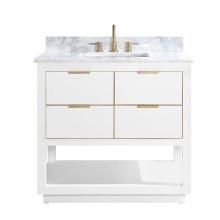 Avanity ALLIE-VS37-WTG-C - Avanity Allie 37 in. Vanity Combo in White with Gold Trim and Carrara White Marble Top