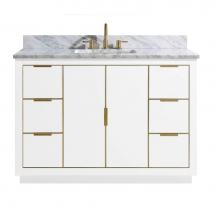 Avanity AUSTEN-VS49-WTG-C - Avanity Austen 49 in. Vanity Combo in White with Gold Trim and Carrara White Marble Top