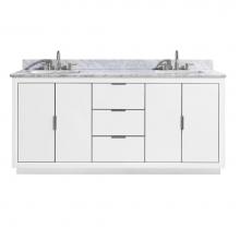 Avanity AUSTEN-VS73-WTS-C - Avanity Austen 73 in. Vanity Combo in White with Silver Trim and Carrara White Marble Top