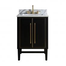 Avanity MASON-VS25-BKG-C - Avanity Mason 25 in. Vanity Combo in Black with Gold Trim and Carrara White Marble Top