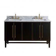 Avanity MASON-VS61-BKG-C - Avanity Mason 61 in. Vanity Combo in Black with Gold Trim and Carrara White Marble Top