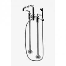 Waterworks Studio 09-33032-68638 - Ludlow Floor Mounted Exposed Tub Filler with 1.75gpm Handshower and Metal Lever Handles in Nickel