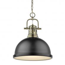 Golden Lighting 3602-L AB-BLK - Duncan 1 Light Pendant with Chain in Aged Brass with a Matte Black Shade