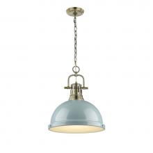 Golden Lighting 3602-L AB-SF - Duncan 1 Light Pendant with Chain in Aged Brass with a Seafoam Shade
