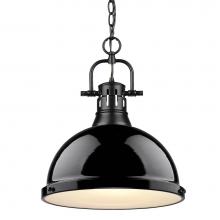 Golden Lighting 3602-L BLK-BK - Duncan 1 Light Pendant with Chain in Black with a Black Shade