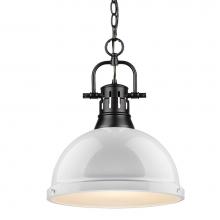 Golden Lighting 3602-L BLK-WH - Duncan 1 Light Pendant with Chain in Matte Black with a White Shade