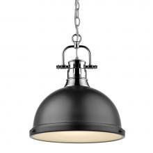 Golden Lighting 3602-L CH-BLK - Duncan 1 Light Pendant with Chain in Chrome with a Matte Black Shade