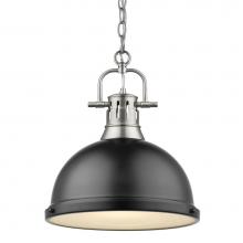 Golden Lighting 3602-L PW-BLK - Duncan 1 Light Pendant with Chain in Pewter with a Matte Black Shade