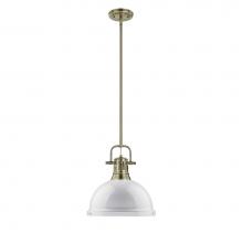 Golden Lighting 3604-L AB-WH - Duncan 1 Light Pendant with Rod in Aged Brass with a White Shade