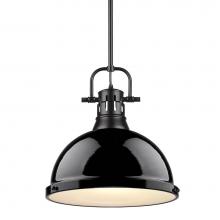 Golden Lighting 3604-L BLK-BK - Duncan 1 Light Pendant with Rod in Matte Black with a Black Shade