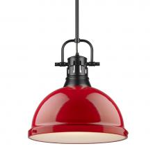Golden Lighting 3604-L BLK-RD - Duncan 1 Light Pendant with Rod in Matte Black with a Red Shade