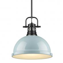 Golden Lighting 3604-L BLK-SF - Duncan 1 Light Pendant with Rod in Matte Black with a Seafoam Shade