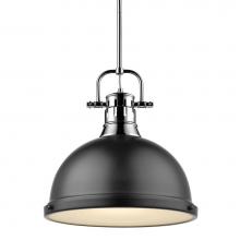 Golden Lighting 3604-L CH-BLK - Duncan 1 Light Pendant with Rod in Chrome with a Matte Black Shade
