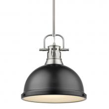 Golden Lighting 3604-L PW-BLK - Duncan 1 Light Pendant with Rod in Pewter with a Matte Black Shade