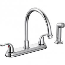 OmniPro OPB-260CWJP - 2 Handle Cp Kitchen Faucet W/Spray  Metal Lever Handle, Gooseneck Spout, Washerless Cartridge, Job