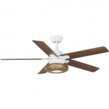 Progress Lighting P250101-028-30 - Schaal Collection 52 in. Five-Blade Satin White Coastal Ceiling Fan with Integrated LED Light