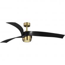 Progress Lighting P250107-163-30 - Insigna Collection 60-in Three-Blade Vintage Brass Contemporary Ceiling Fan with Matte Black Blade