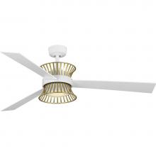 Progress Lighting P250110-028-30 - Bisbee Collection 55-in Three-Blade Matte White Global Ceiling Fan with Brushed Gold Accent