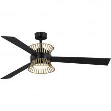 Progress Lighting P250110-31M-30 - Bisbee Collection 55-in Three-Blade Matte Black Global Ceiling Fan with Rattan colored accent