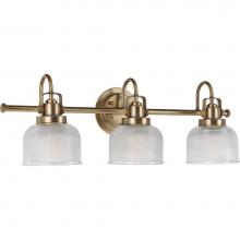 Progress Lighting P2992-163 - Archie Collection Three-Light Vintage Brass Clear Double Prismatic Glass Coastal Bath Vanity Light