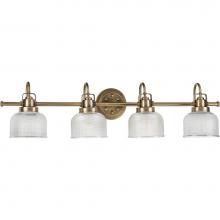 Progress Lighting P2997-163 - Archie Collection Four-Light Vintage Brass Clear Double Prismatic Glass Coastal Bath Vanity Light