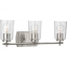 Progress Lighting P300156-009 - Adley Collection Three-Light Brushed Nickel Clear Glass New Traditional Bath Vanity Light