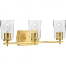 Progress Lighting P300156-012 - Adley Collection Three-Light Satin Brass Clear Glass New Traditional Bath Vanity Light