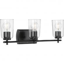 Progress Lighting P300156-031 - Adley Collection Three-Light Matte Black Clear Glass New Traditional Bath Vanity Light