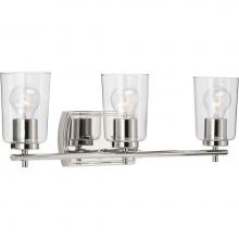 Progress Lighting P300156-104 - Adley Collection Three-Light Polished Nickel Clear Glass New Traditional Bath Vanity Light