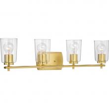 Progress Lighting P300157-012 - Adley Collection Four-Light Satin Brass Clear Glass New Traditional Bath Vanity Light