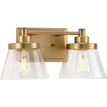 Progress Lighting P300349-163 - Hinton Collection Two-Light Vintage Brass Clear Seeded Glass Farmhouse Bath Vanity Light