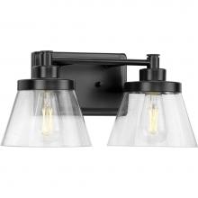 Progress Lighting P300349-31M - Hinton Collection Two-Light Matte Black Clear Seeded Glass Farmhouse Bath Vanity Light