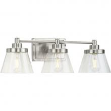 Progress Lighting P300350-009 - Hinton Collection Three-Light Brushed Nickel Clear Seeded Glass Farmhouse Bath Vanity Light