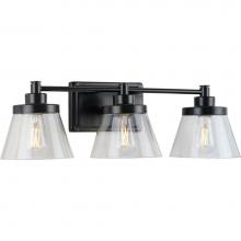 Progress Lighting P300350-31M - Hinton Collection Three-Light Matte Black Clear Seeded Glass Farmhouse Bath Vanity Light