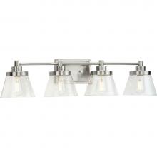 Progress Lighting P300351-009 - Hinton Collection Four-Light Brushed Nickel Clear Seeded Glass Farmhouse Bath Vanity Light