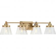 Progress Lighting P300351-163 - Hinton Collection Four-Light Vintage Brass Clear Seeded Glass Farmhouse Bath Vanity Light