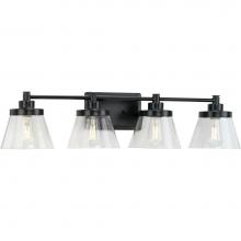 Progress Lighting P300351-31M - Hinton Collection Four-Light Matte Black Clear Seeded Glass Farmhouse Bath Vanity Light