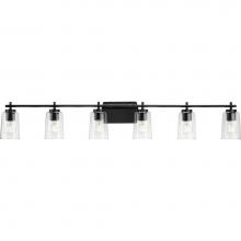 Progress Lighting P300372-031 - Adley Collection Six-Light New Traditional Matte Black Clear Glass Bath Vanity Light