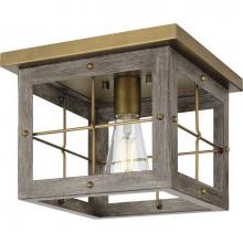 Progress Lighting P350197-175 - Hedgerow Collection One-Light Distressed Brass and Aged Oak Farmhouse Style Flush Mount Ceiling Li