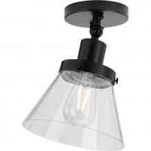 Progress Lighting P350198-031 - Hinton Collection One-Light Matte Black and Seeded Glass Vintage Style Ceiling Light