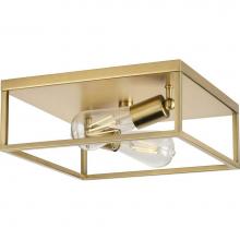 Progress Lighting P350200-012 - Perimeter Collection Two-Light Satin Brass Modern Style Flush Mount Ceiling Light