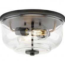 Progress Lighting P350205-143 - Rushton Collection Two-Light Graphite and Clear Glass Industrial Style Flush Mount Ceiling Light