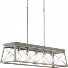 Progress Lighting P400048-141 - Briarwood Collection Five-Light Galvanized and Bleached Oak Farmhouse Style Linear Island Chandeli