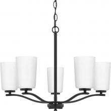 Progress Lighting P400350-31M - Adley Collection Five-Light Matte Black Etched White Glass New Traditional Chandelier