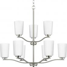 Progress Lighting P400351-009 - Adley Collection Nine-Light Brushed Nickel Etched White Opal Glass New Traditional Chandelier