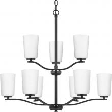 Progress Lighting P400351-31M - Adley Collection Nine-Light Matte Black Etched White Glass New Traditional  Chandelier