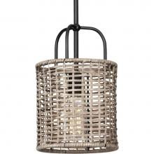 Progress Lighting P500307-031 - Lavelle Collection One-Light Matte Black and Mocha finish Rattan Hanging Mini-Pendant Light