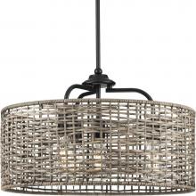 Progress Lighting P500308-031 - Lavelle Collection Four-Light Matte Black and Mocha finish Rattan Hanging Pendant Light