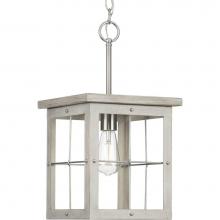 Progress Lighting P500317-009 - Hedgerow Collection One-Light Brushed Nickel and Grey Washed Oak Farmhouse Style Hanging Mini-Pend