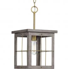 Progress Lighting P500317-175 - Hedgerow Collection One-Light Distressed Brass and Aged Oak Farmhouse Style Hanging Mini-Pendant L